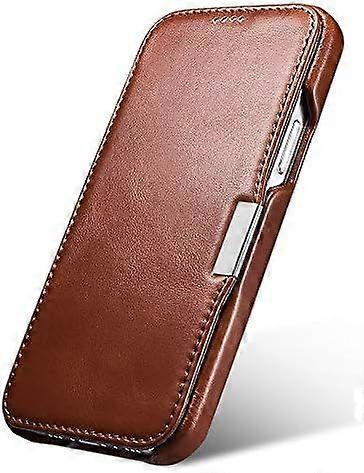 Braune Klapphülle Aus Echtem Leder, Kompatibel Mit Iphone 12 – Vintage-stil – Magnetverschluss
