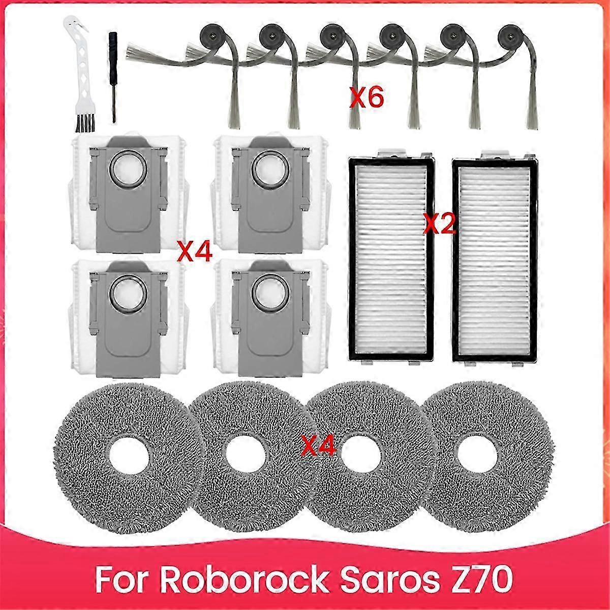 Zubehörset Für Den Staubsauger Saros Z70: Seitenbürste, Hepa-filter, Reinigungstuch Und Staubbeutel.