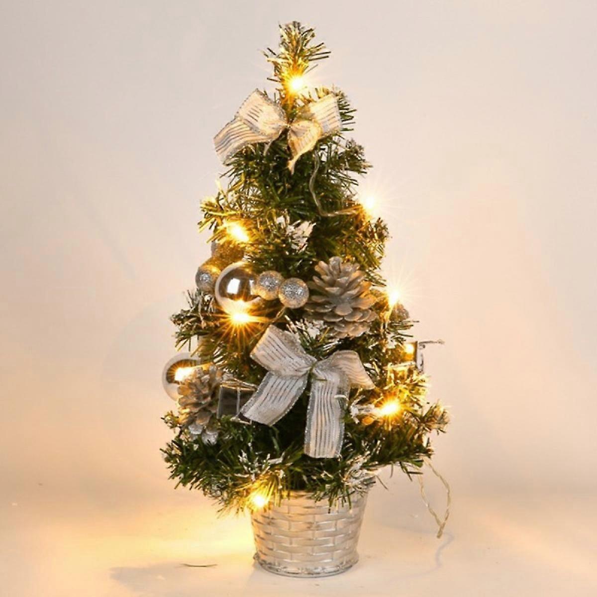 Scsyv Kleiner Beleuchteter Weihnachtsbaum, Mini-dekorationsbaum Für Zuhause, Büro Oder Bar (silber)