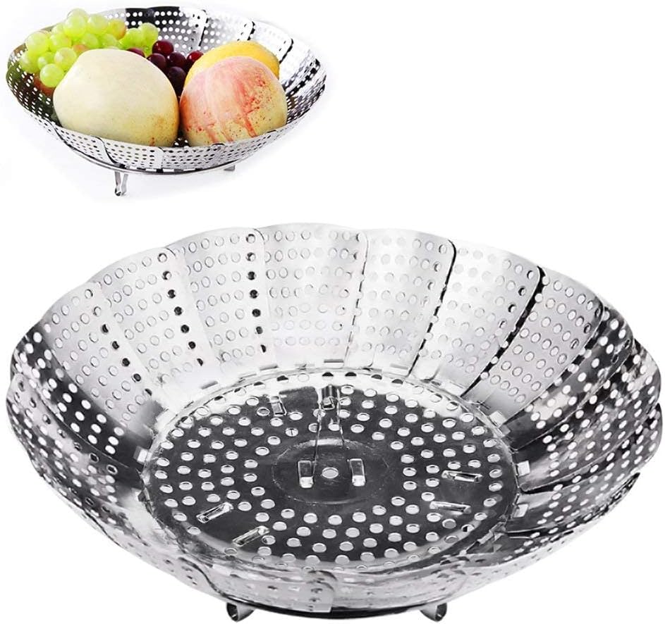 Dampfgarer, Gemüsedämpfer Aus Edelstahl, Ausziehbare Größe Von 5,6 Zoll Bis 9 Zoll, Faltbarer Metall-dampfgarer-inneneinsatz, Geeignet Zum Garen Von Gemüse, Fisch Und Meeresfrüchten, Silberfarben.