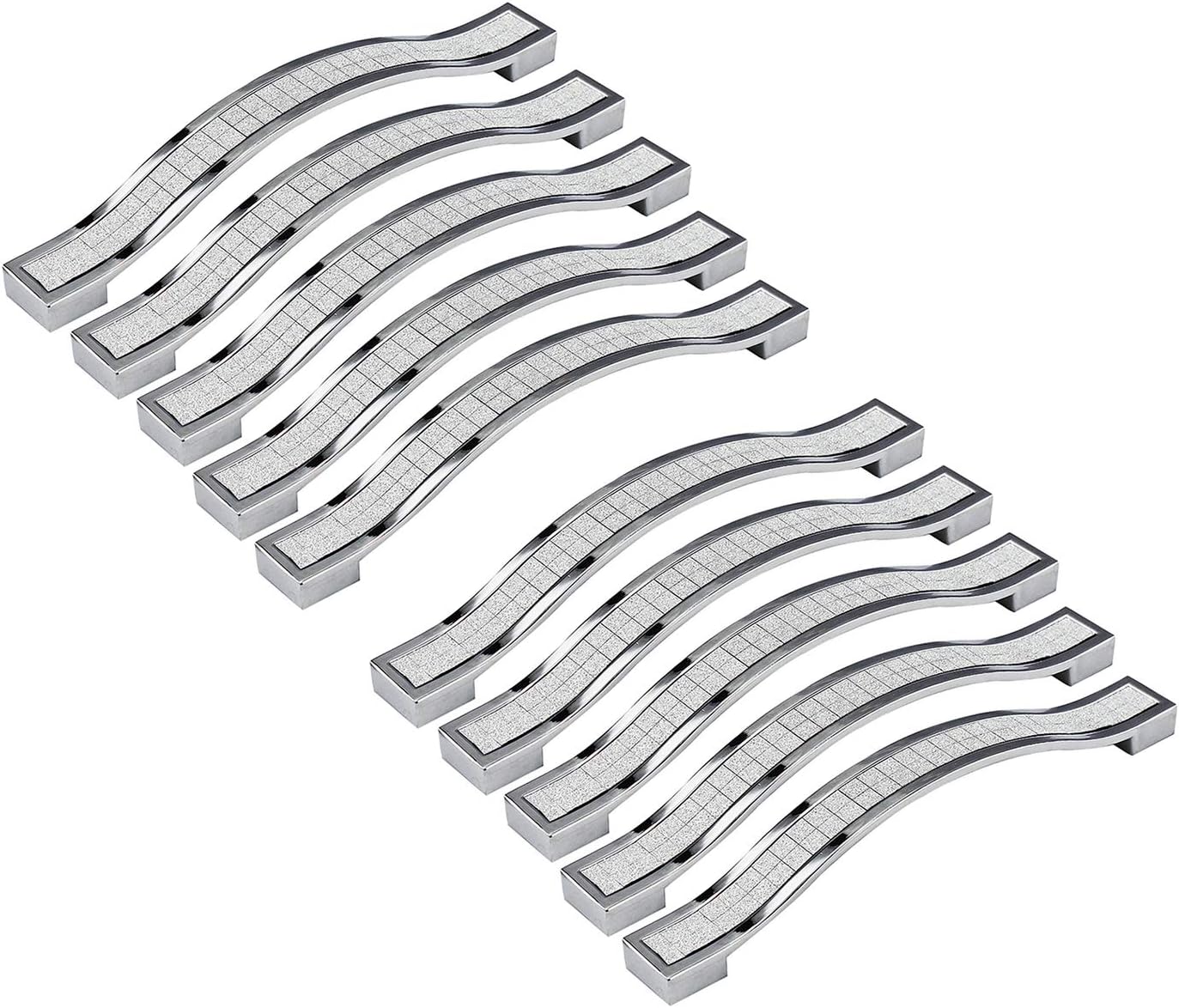 Set Mit 10 Modernen, Mattierten Und Polierten Kristallgriffen Für Schränke, Kommoden, Kleiderschränke, Silber, Zinklegierung