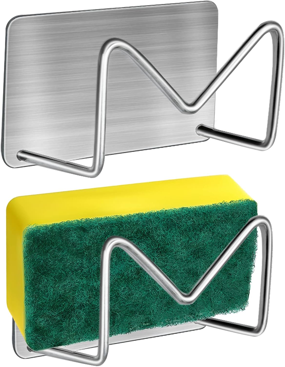 Set Selbstklebender Schwammhalter Aus Edelstahl 304 Für Die Küchenspüle, Kein Bohren Erforderlich – Silber