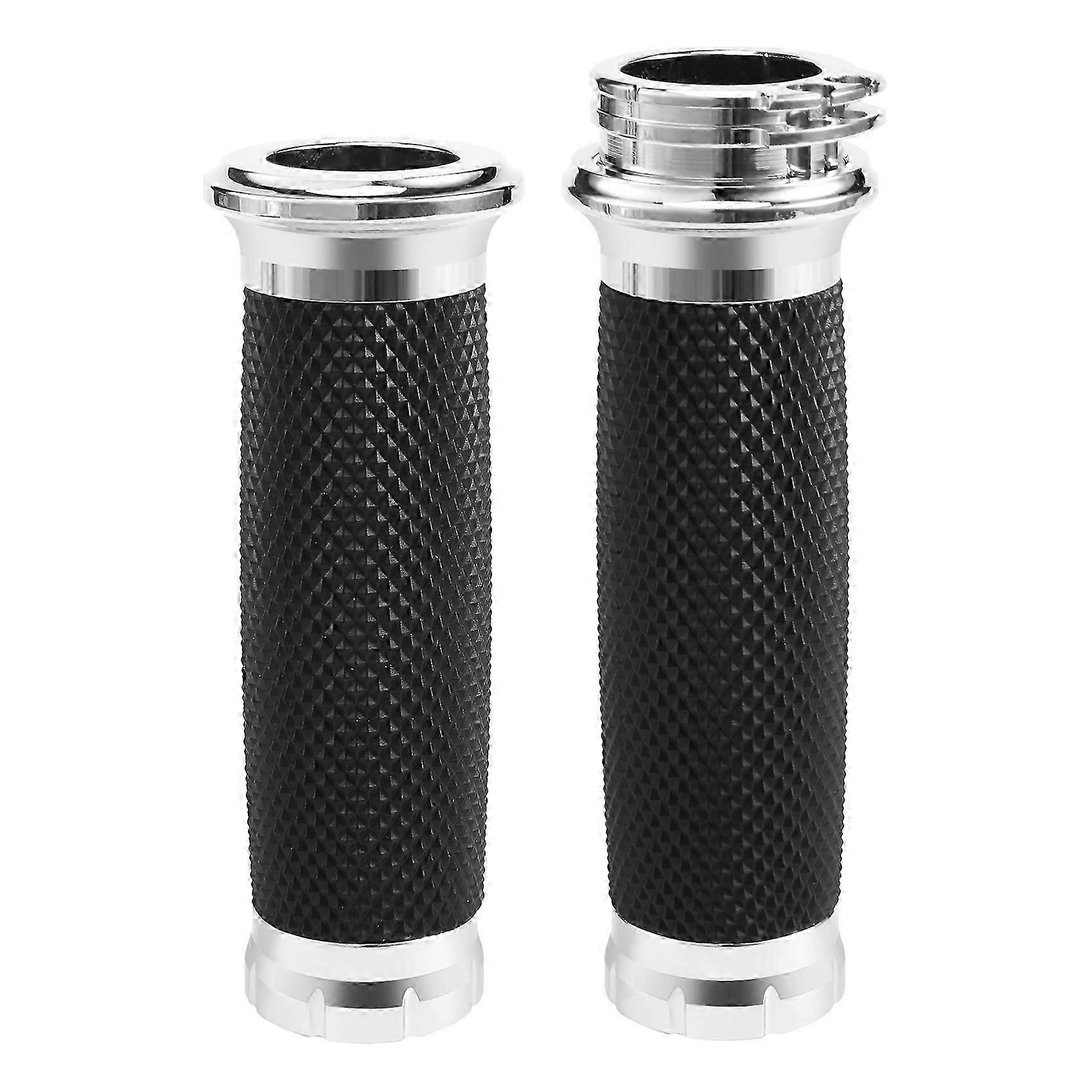 Poignées De Guidon De Moto 25 Mm (1 Pouce) En Caoutchouc Argenté Pour Touring, Road King, Bobber Et Cafe Racer