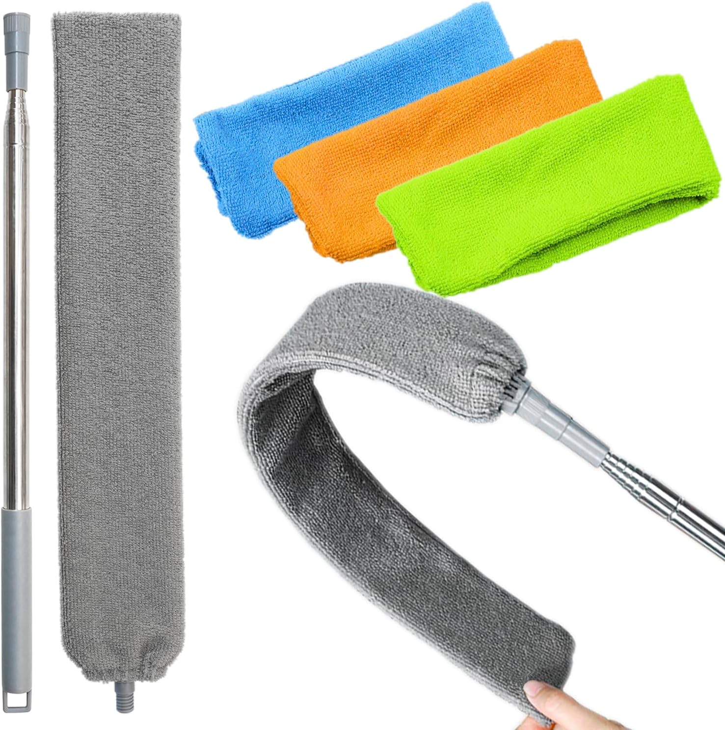 Ausziehbarer Eckreiniger (100 Zoll), Waschbar Und Erweiterbar, Inklusive Staubtuch, Geeignet Zur Reinigung Unter Möbeln.