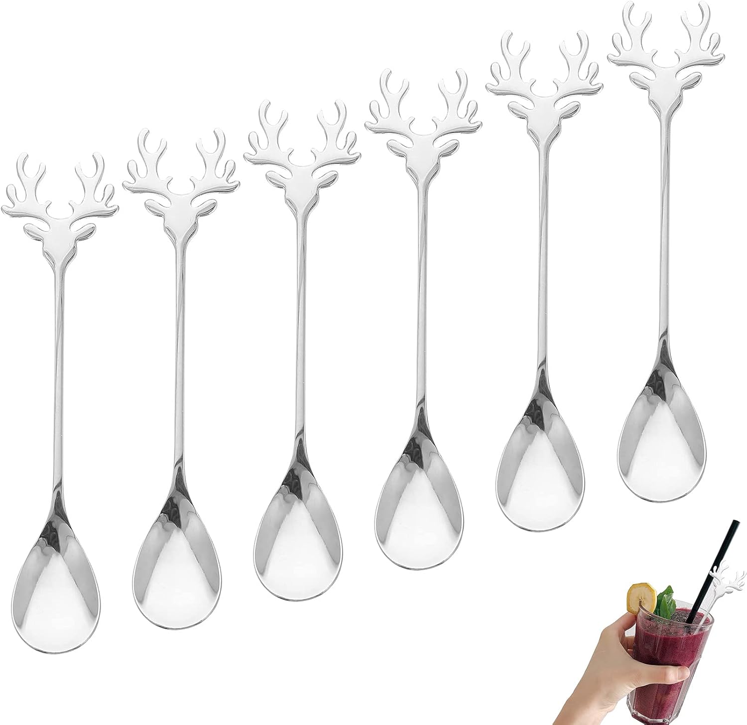 Suppenlöffel Aus Edelstahl In Tierform, Dessertlöffel, Kreativer Teelöffel, Kleiner Teelöffel, 6er-set (originalfarbe - Löffel In Elchform)