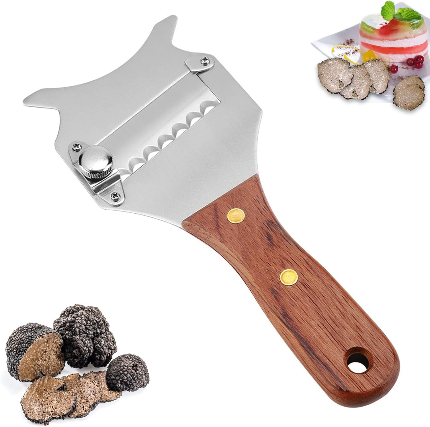 Trüffelhobel, Trüffelreibe, Verstellbarer Trüffelkäsehobel Mit Holzgriff Für Gemüse, Knoblauch, Pilze (wellenklinge)