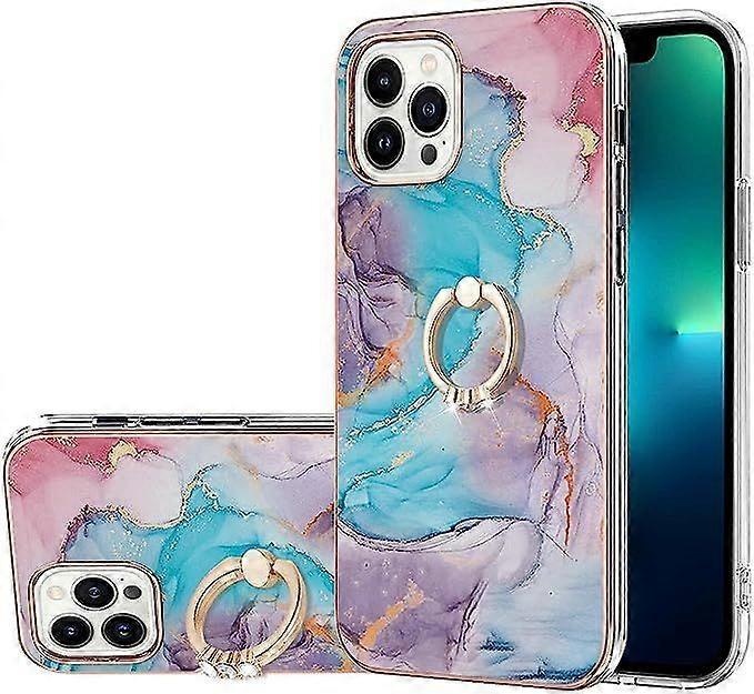 Hülle Mit Marmor-blumenmuster Für Iphone 13 Pro Max, Schlank, Kratzfest Und Stoßfest, Aus Beschichtetem, Weichem Tpu, Mit 360°-ringständer, Galaxy Bl