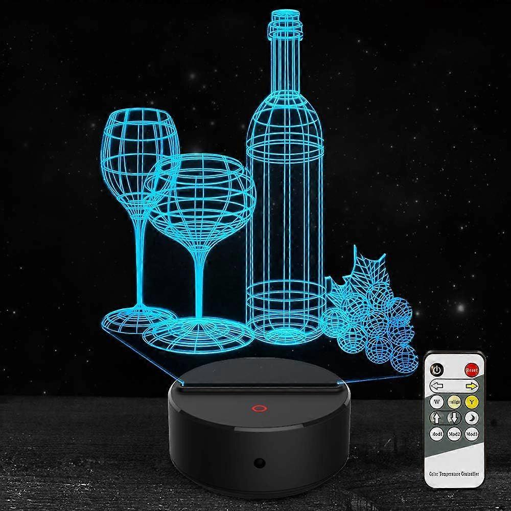 3d-nachtlicht In Form Eines Weinglases Mit Led-lichteffekten, 7 Wechselnden Farben Und Fernbedienung. Eine Tolle Geschenkidee Für Geburtstage Oder Weihnachten, Geeignet Für Kinder, Mädchen Und Erwachs