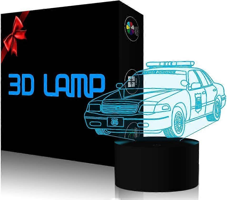 Led-schreibtischlampe In Form Eines Polizeiautos Mit 3d-effekt, Berührungsschalter Und 7 Wechselnden Farben. Inkl. Usb-kabel. Leuchtendes Spielzeug.