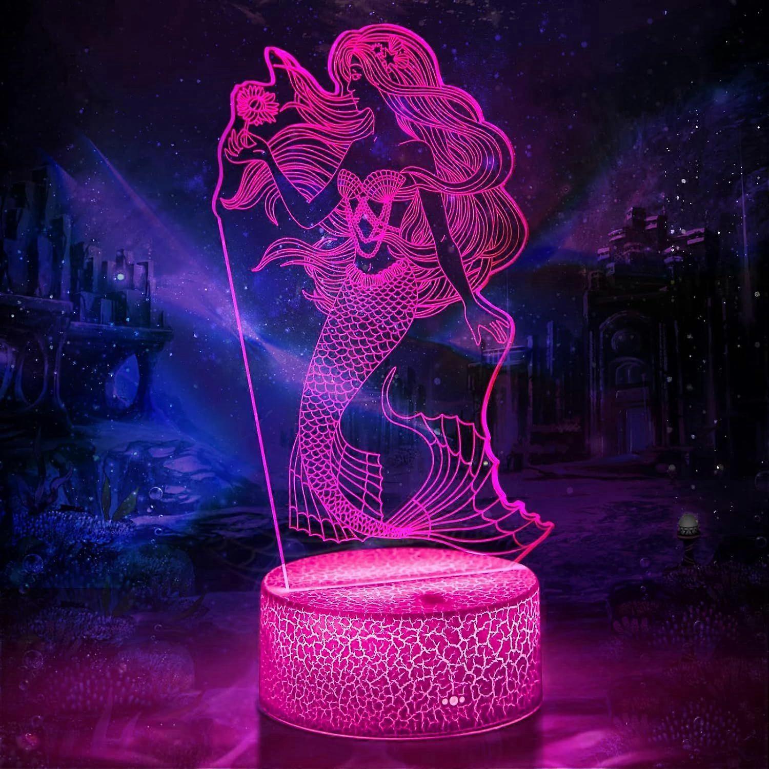 Meerjungfrauen-geschenk Für Mädchen, 3d-nachtlicht Mit Optischer Illusion Und 7-farbigem Touch-schalter