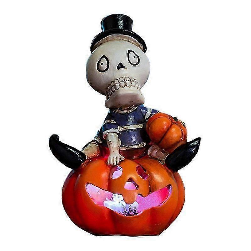 Led-beleuchtete Statue In Form Eines Totenkopfes Und Eines Kürbisses, Halloween-kürbislaterne, Led-nachtlicht, Kürbis-teelichtkerze.