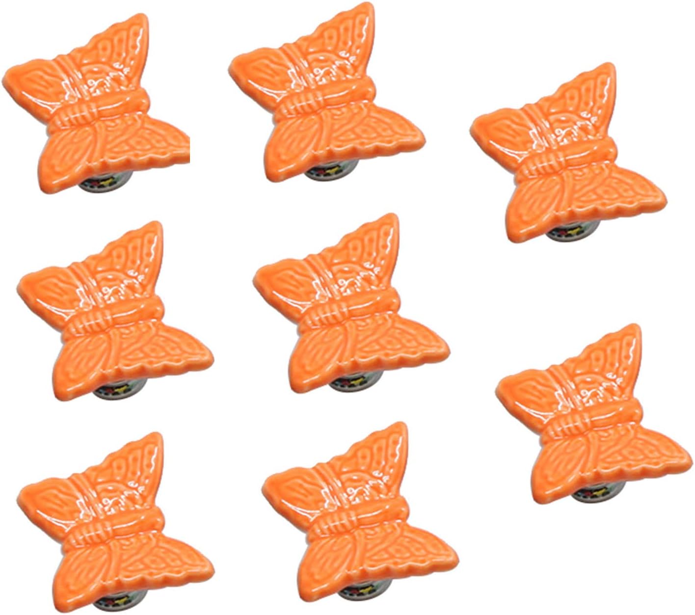 Set Mit 8 Orangefarbenen, Schmetterlingsförmigen Keramik-schubladengriffen Mit Zinklegierungsfuß Für Schränke, Schminktische Und Kleiderschränke