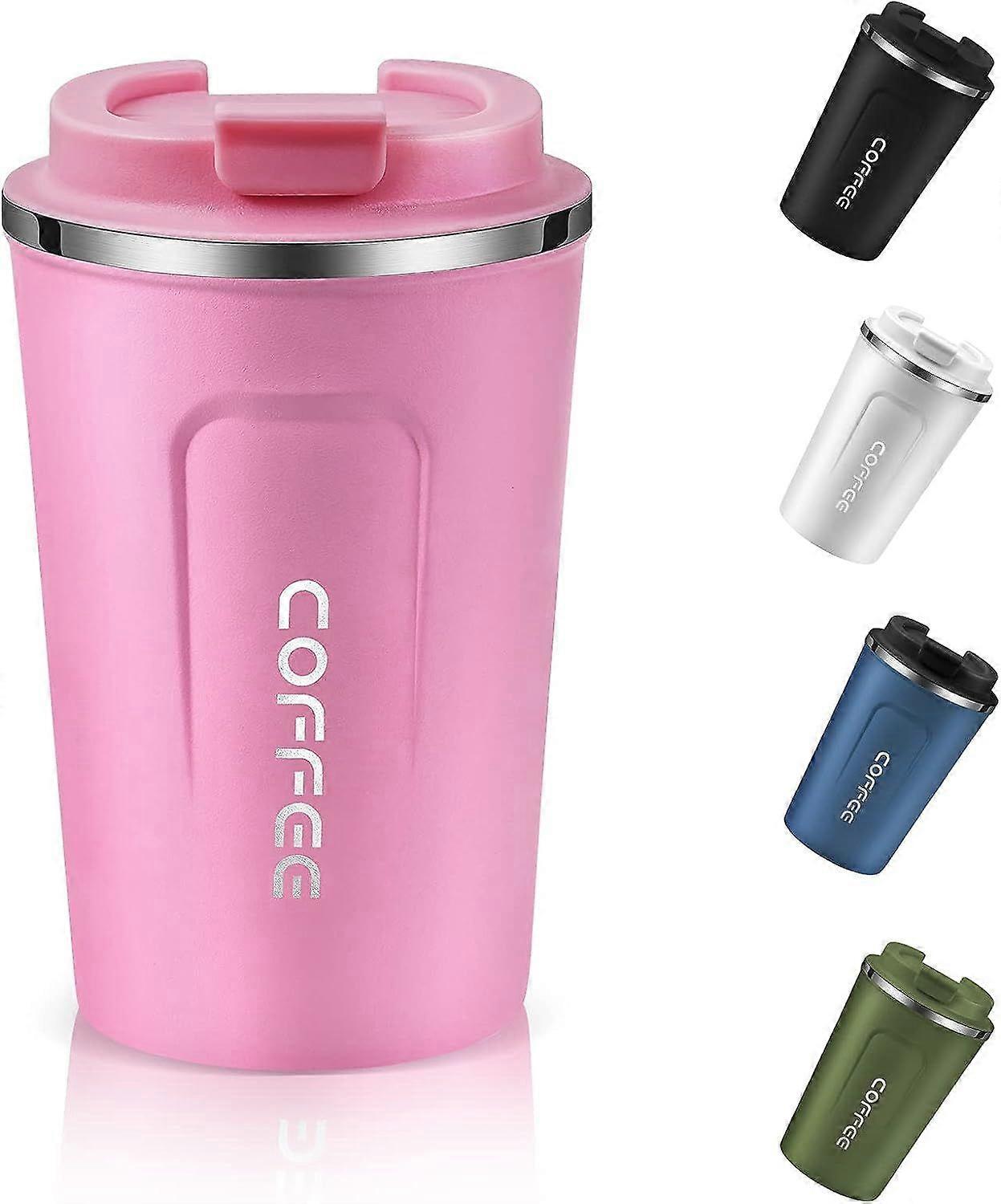 380-ml-reisebecher Mit Auslaufsicherem Deckel, Wiederverwendbarer, Isolierter Edelstahl-kaffeebecher (rosa)