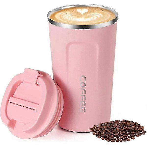 Reisebecher, Isolierter Kaffeebecher, Wiederverwendbare Edelstahl-wasserflasche Mit Auslaufsicherem Deckel Für Heiße Und Kalte Getränke (380 Ml, Rosa)
