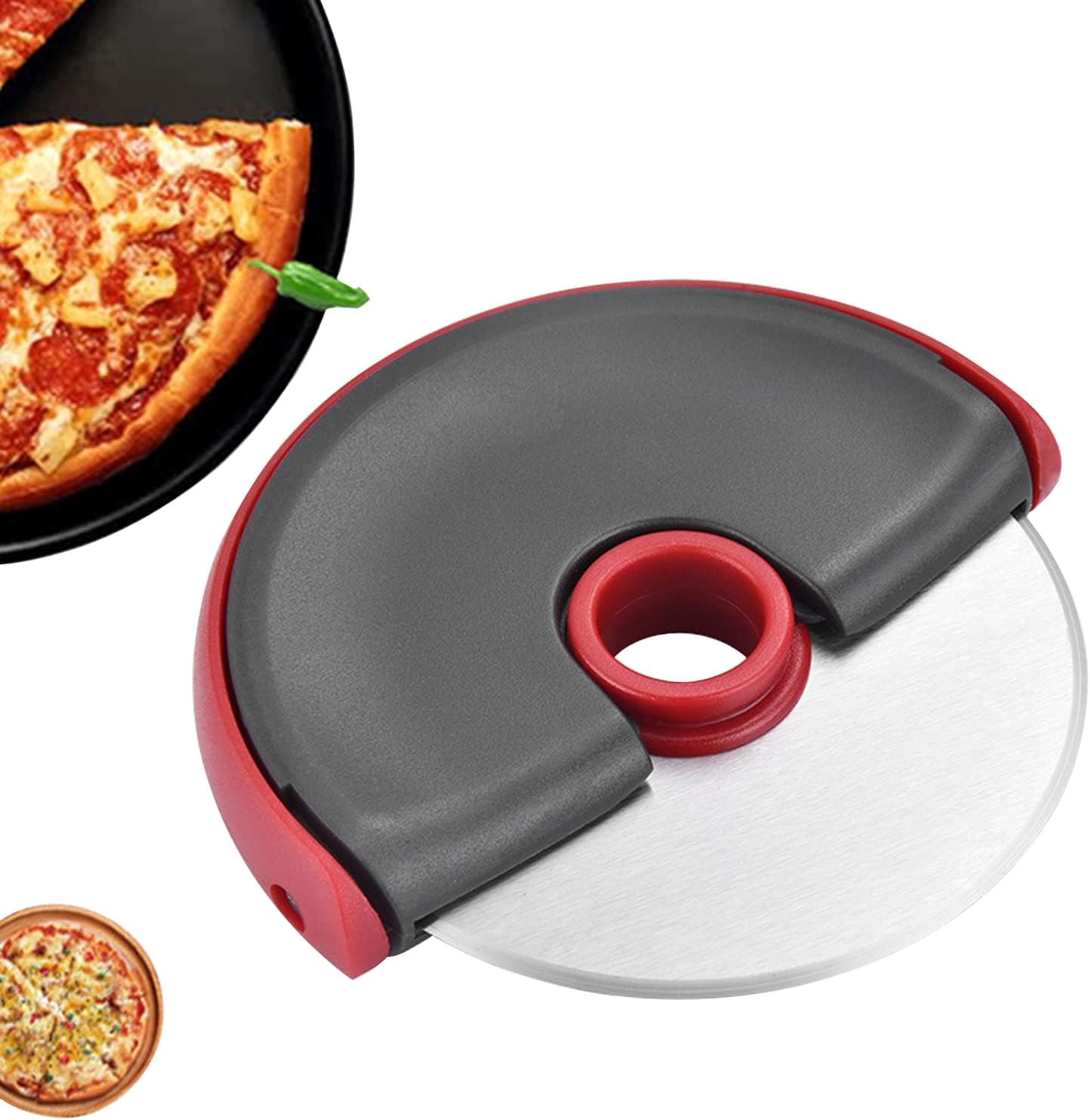 Runder Pizzaschneider Mit Rutschfestem Abs-griff Und Schutzkappe, Pizzaschneider Für Küche, Restaurant, Bäckerei (rot)