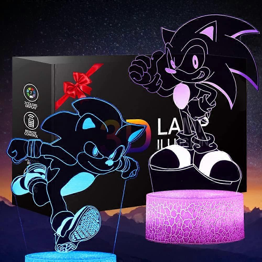 3d Sonic Anime Nachtlicht - Led-illusionslampe Mit 2 Mustern Und 16 Wechselnden Farben, Dekorative Tischlampe Mit Fernbedienung, Originelles Geburtstags- Oder Weihnachtsgeschenk.