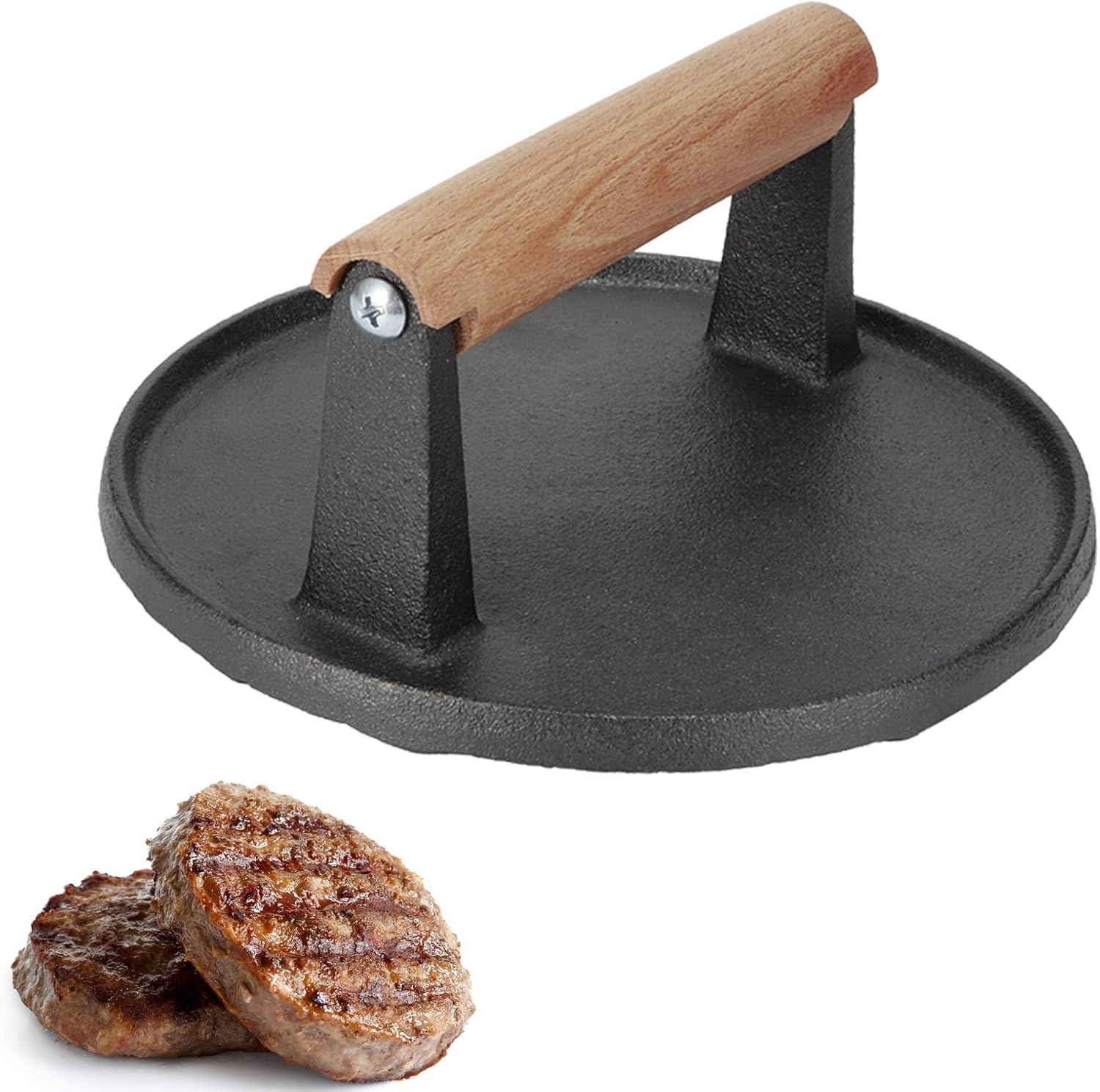 Hamburgerpresse, Antihaftbeschichtete Hackfleischpresse Mit Holzgriff, Fleischform Für Hamburger, Patties, Grillfleisch (runde Pressplatte Für Fleisch)