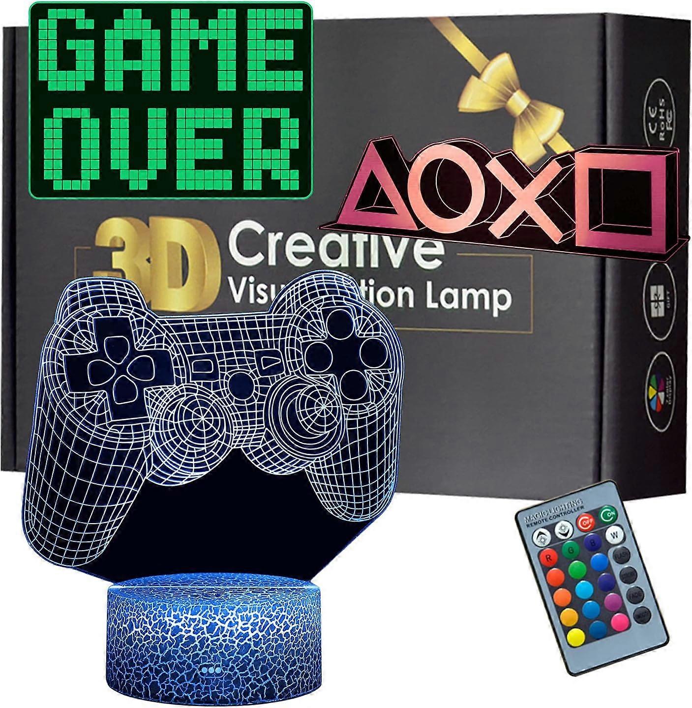 3d-pixel-effekt-nachtlicht „game Over“, Dekorative Lampe Fürs Spielzimmer, 16 Wechselbare Farben Mit Fernbedienung, Originelles Geschenk Zum Thema Videospiele Für Jungen Und Teenager.