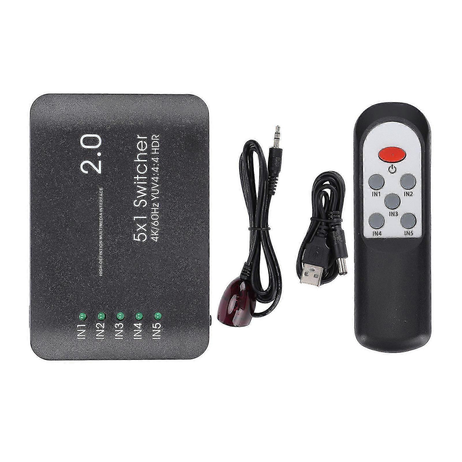 Commutateur Multimédia Hd 5 Ports 4k À 60 Hz Yuv 4:4:4 Et Hdr Hub 2.0 Avec Télécommande Infrarouge Pour Xbox One X Et Ps4 Pro Fo