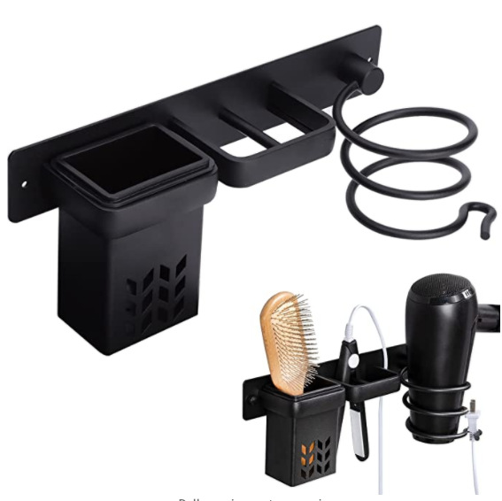 Wandmontierter Haartrocknerhalter – Haartrocknerständer, Haartrocknerhalter Und Aufbewahrungsbox Für Haarstyling-werkzeuge – Aufbewahrungskorb Mit Steckerhaken (modell A (blattförmiger Becherhalter))