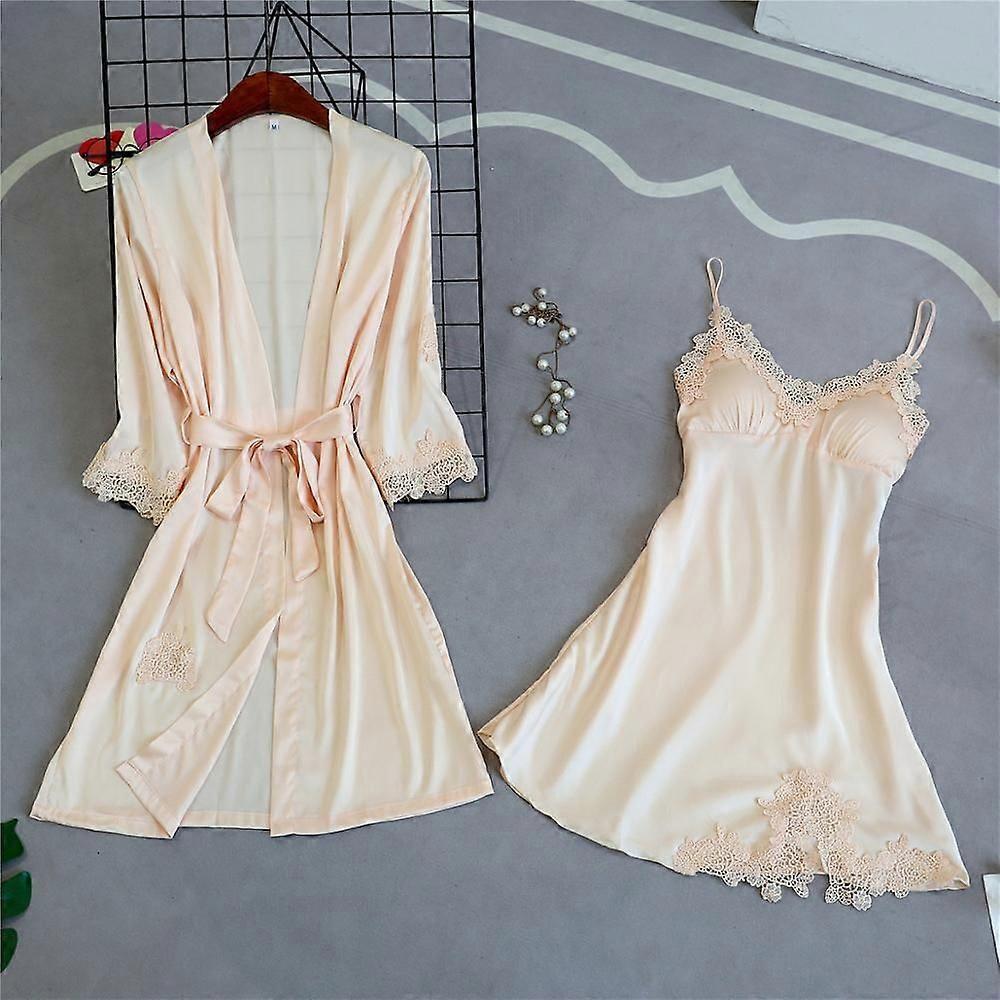 Damen-bademantel- Und Morgenmantel-set, Elegantes Und Legeres Sommerkleid Aus Spitze Und Seide, 2-teiliges Set, Nachthemd, Weicher Morgenmantel, Neuer Bademantel