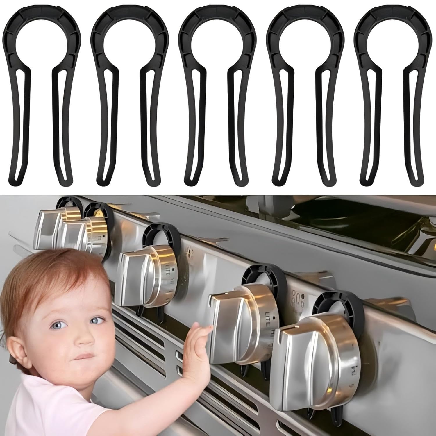 Gaskochfeld-knopfsicherung Für Kinder- Und Haustiersicherheit Ofenknopfschutz (5er-pack, Schwarz)