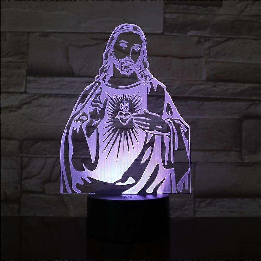 Led-nachttischlampe Mit 3d-optik, Christlichem Design, Fernbedienung Und Touch-schalter Für Kinder. 16 Wechselnde Farben. Ideal Für Zuhause.
