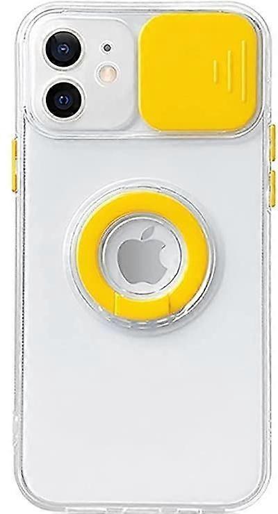Transparente Softcase-hülle Für Iphone (gelb, Iphone 11 Pro) Mit Bonbonfarbenem Ringhalter Und Verschiebbarer Kameralinsenabdeckung.