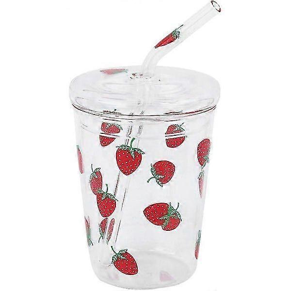 Glasbecher Mit Strohhalm Und Deckel, Wiederverwendbare 300-ml-glaswasserflasche Für Kaltgetränke Und Kaffee