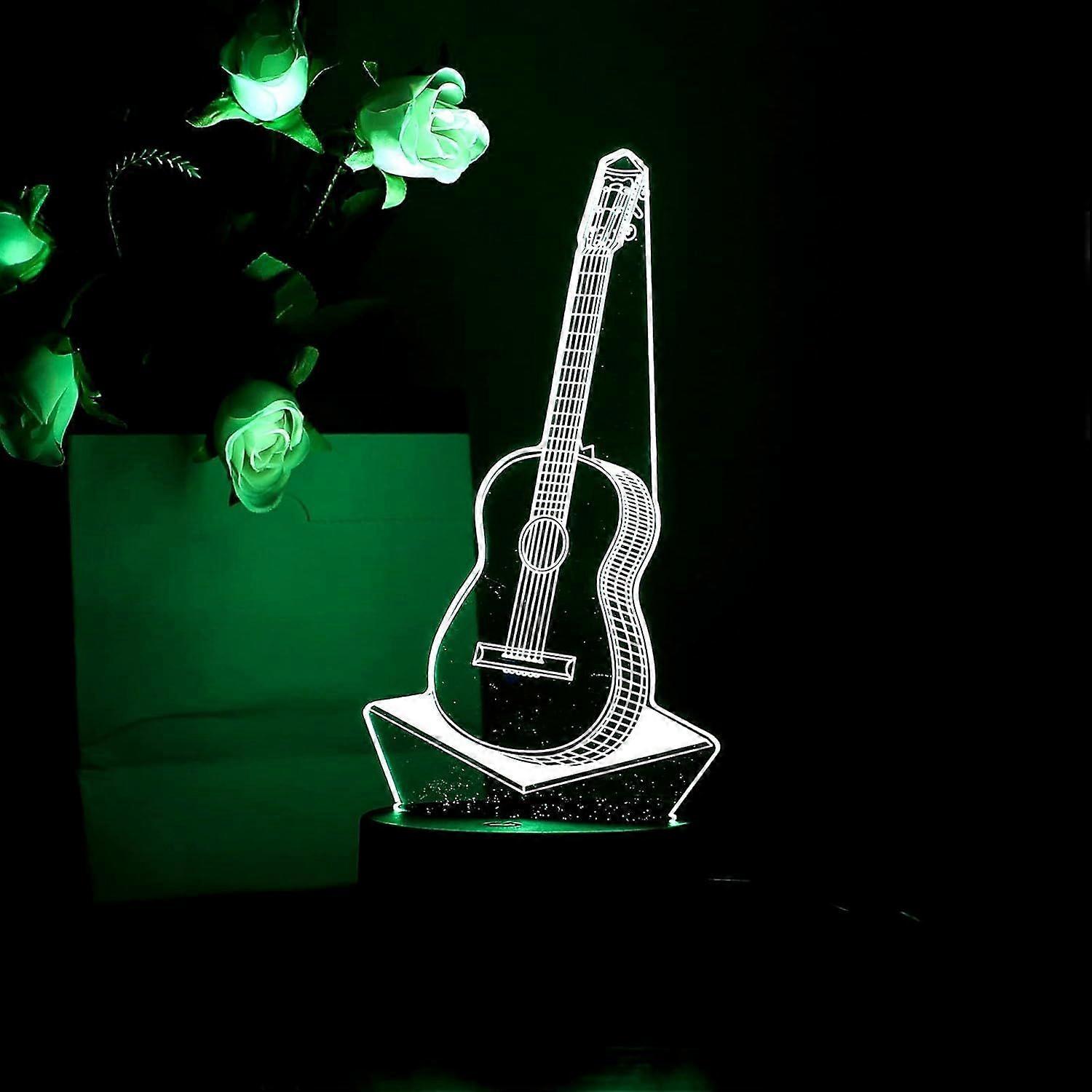 3d-nachtlicht, 3d-led-illusionslampe In Gitarrenform, Usb-batteriebetrieb, Mit Berührungsschalter, Farbwechsel Und Fernbedienung, Heimdekoration