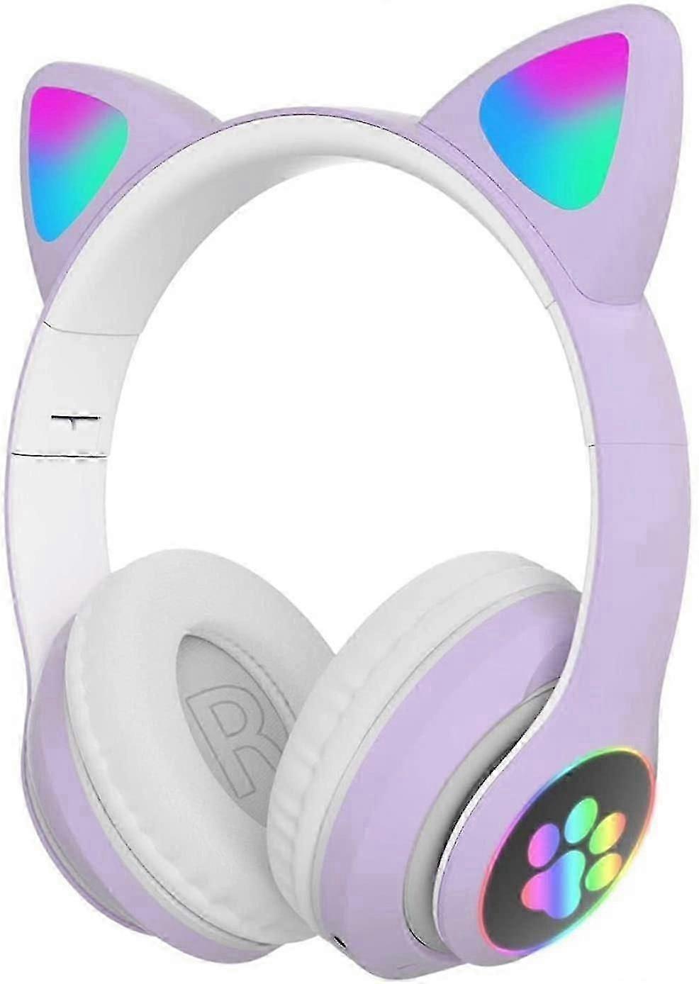 Trendiges Kabelloses Bluetooth-gaming-headset Mit Katzenohren Und Led-beleuchtung – Lila