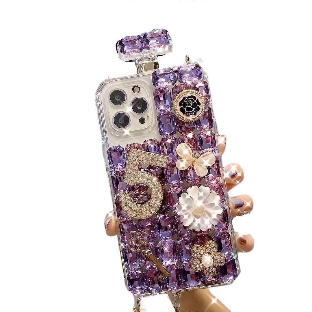 Luxuriöse, Mit Strasssteinen Verzierte Handyhülle Im Stil Eines Parfümflakons, Kompatibel Mit Dem Iphone 13 Pro Max. Rundumschutzhülle Mit Weichen Kanten (lila).