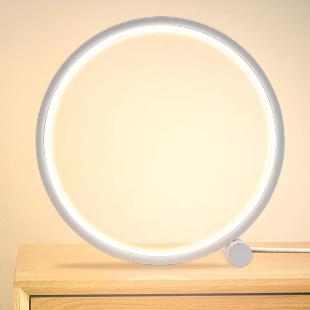Berührungsempfindliche Led-ring-nachttischlampe, Dimmbar, 3 Farben, 10 Helligkeitsstufen, Modernes Rundes Design, Runde Metall-schreibtischlampe – 1 Stück