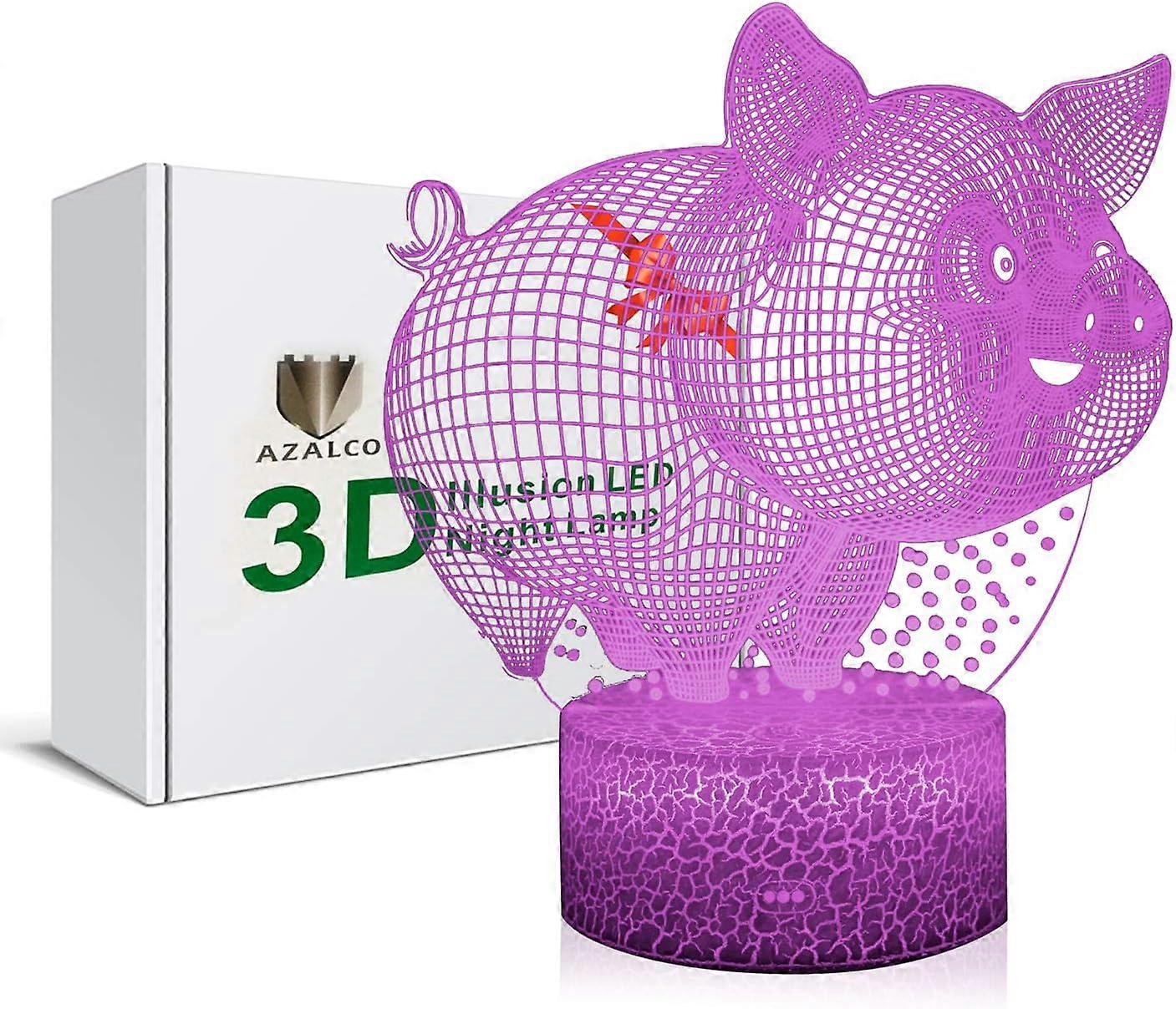 3d-nachtlicht Mit Niedlichem, Lächelndem Schweinchen, 16 Wechselnde Farben, Berührungsempfindlich, Weißer, Geknackter Sockel, Dekorative Leuchte Fürs Kinderzimmer
