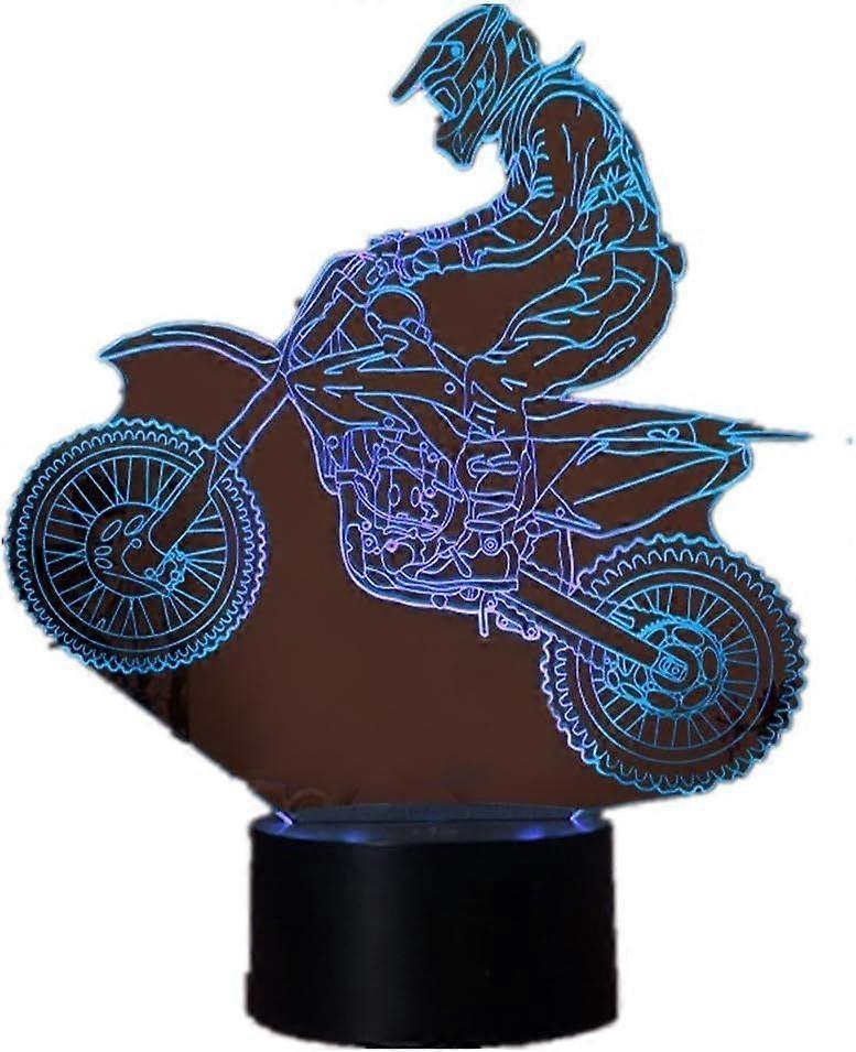 Originelle 3d-tischleuchte In Form Eines Motocross-motorrads Mit Berührungssensor Und Usb-anschluss, In 7 Farben. Ideal Als Jahresendgeschenk Für Sportbegeisterte.