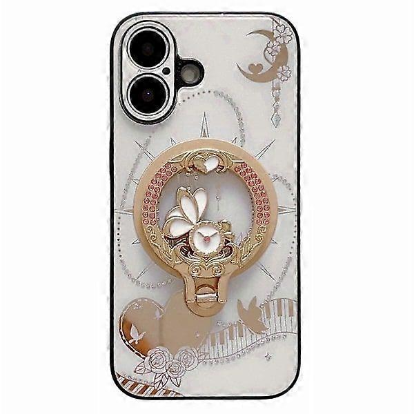 Magnetische Hülle Mit Ständer Für Iphone 16, Aus Tpu Und Pc, Verziert Mit Strasssteinen – Weiß