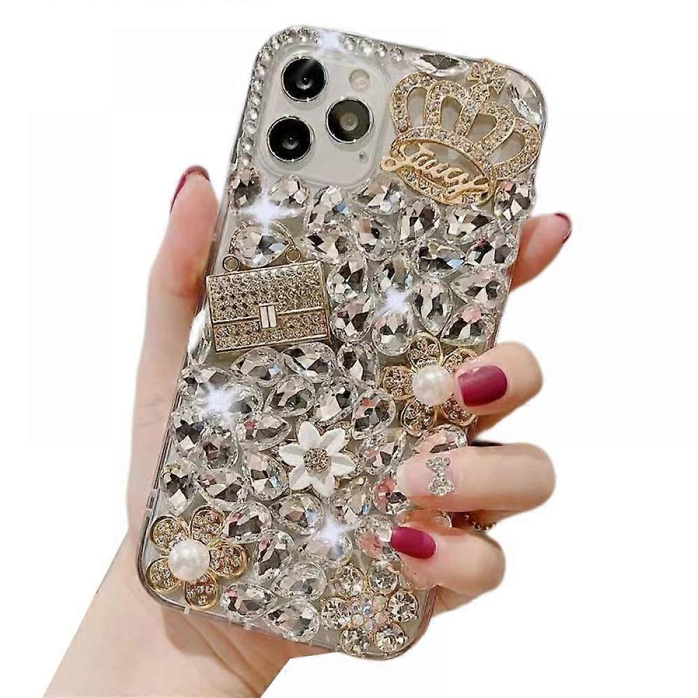 Luxuriöse Handyhülle Mit Krone Und Strasssteinen, Passend Für Das Iphone 13 Pro Max. Rundumschutz Mit Weichen Kanten Für Optimalen Schutz. Weiß.
