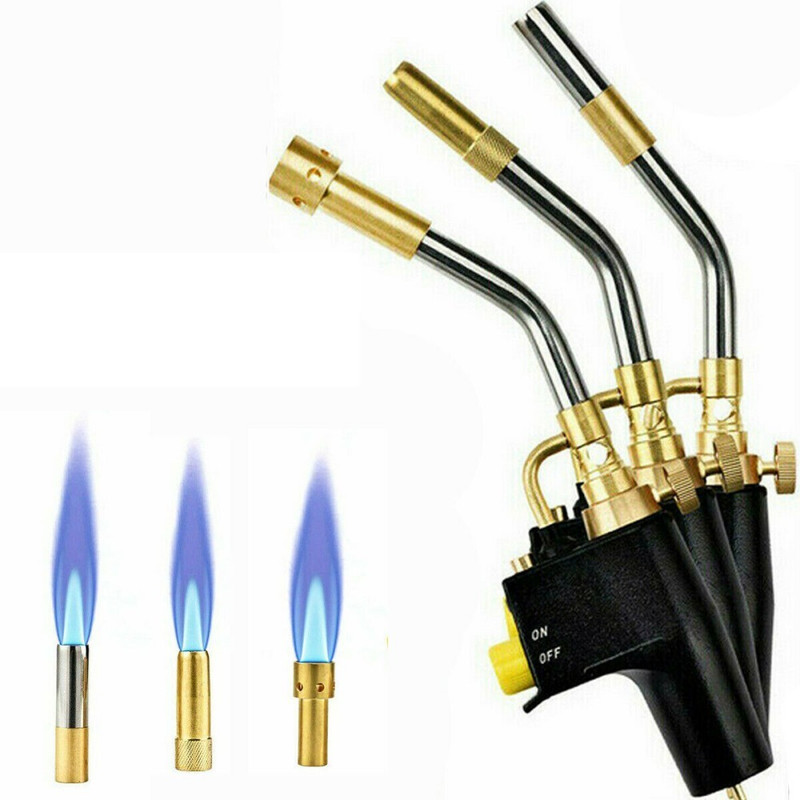 Propangas-lötbrenner Mit Mapp-gasanschluss – Schweiß- & Hartlötbrenner, 2 Kw, 2800 °c, 3 Düsen, Klempnerwerkzeug Für Schweißen, Löten & Hartlöten, Inkl. 3 Düsen, Silber/schwarz