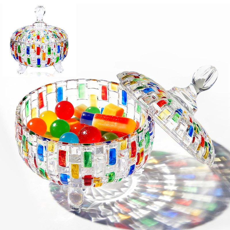 Vorratsglas Mit Deckel – 28 Unzen Mosaik-glasdose, Farbenfrohes Aufbewahrungsgefäß Für Süßigkeiten, Snacks & Trockenfrüchte, Dekorative Glasdose Mit Griff, 17 X 15 Cm