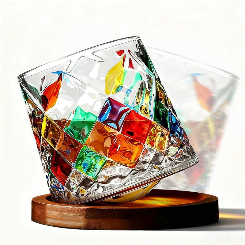 Glas Becher Mit Buntem Diamant-muster – 275 Ml Whiskybecher, Farbenfroher Kristallglasbecher Für Whisky, Rum & Cocktails, Einzigartiges Geschenk Für Design-liebhaber, 8,8 X 8,5 Cm