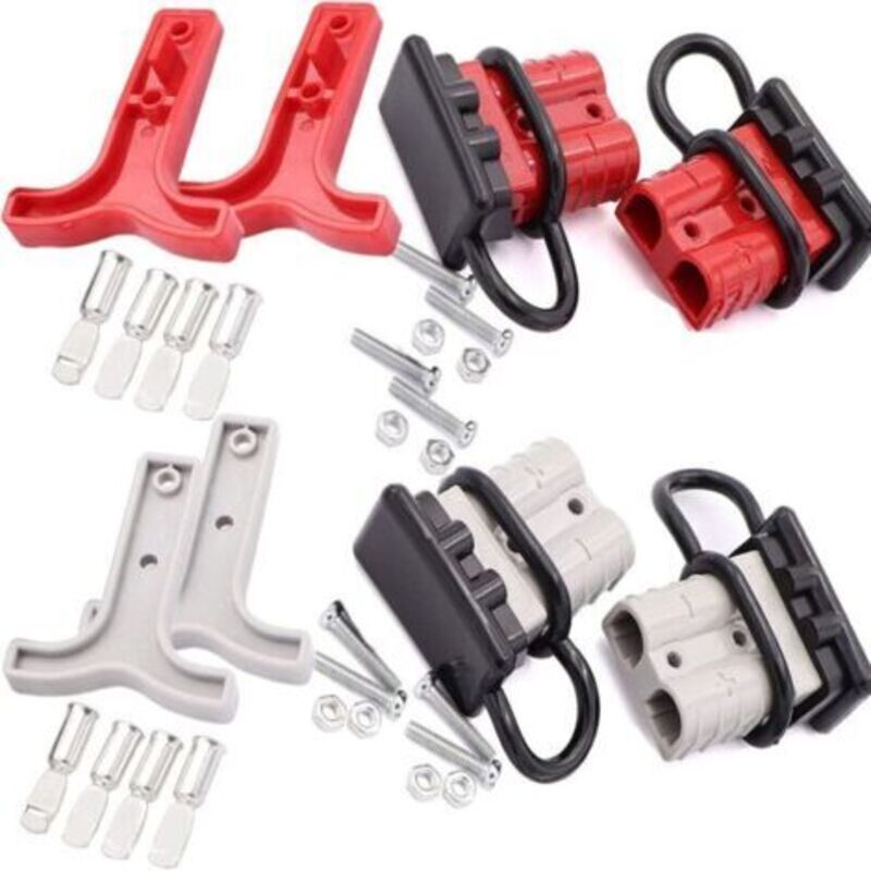 4 Pièces Connecteur De Batterie Prise 50a, Connecteur De Batterie À Connexion Rapide 50a 600v Prise De Connexion Rapide, Pour Treuil Ou Remorque, Voiture, Connecteur À Courant Élevé (gris, Rouge)