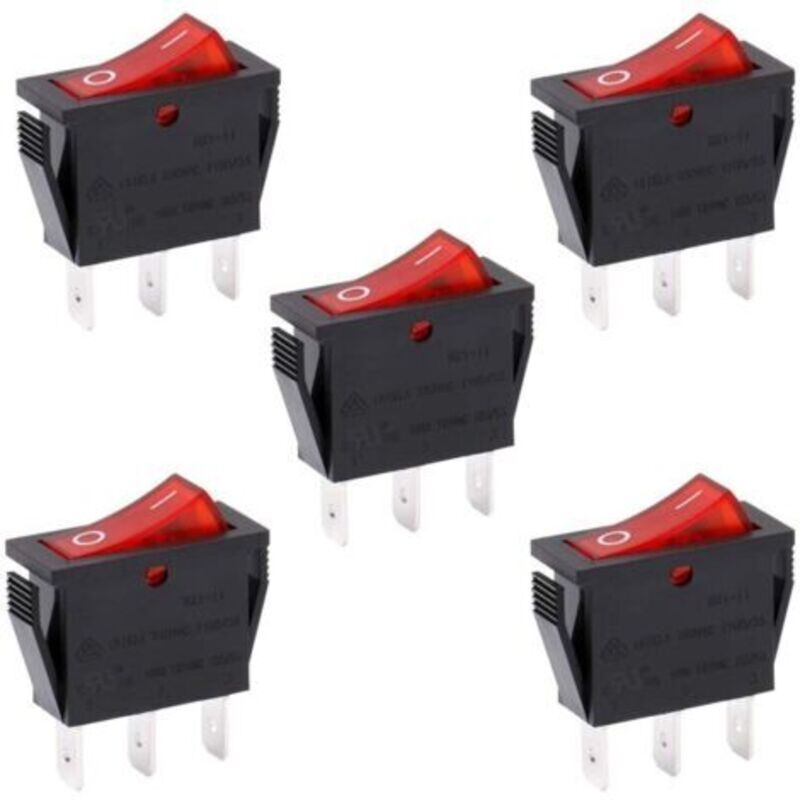 Interrupteur À Bascule On-off Spst 3 Bornes Lumière Rouge 16a 250vac 5 Pièces