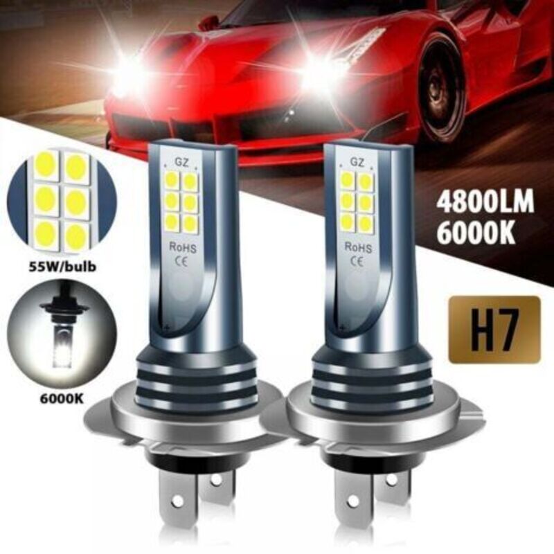 Lot De 2 Ampoules De Phare Led H7, Blanc 6 500 K, Perles Led Cob 3030 À 360 Degrés, Étanche Ip68 Et Résistante Aux Chocs, Ampoule De Phare Pour Feux De Route/feux De Croisement.