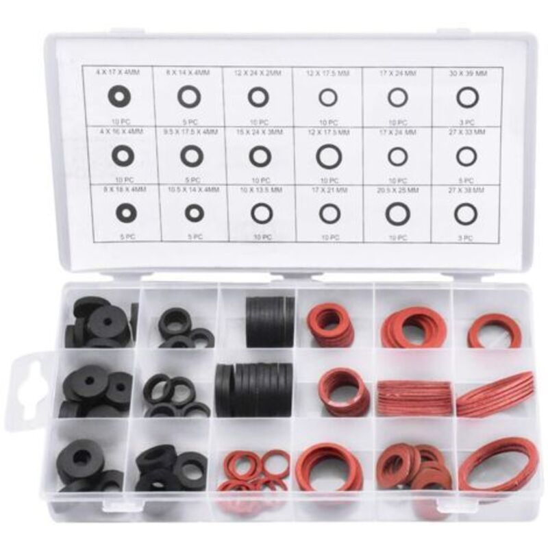 141 Pcs Joint Rondelle En Caoutchouc Et Joint Fibre, 18 Tailles Joint Plat D'Etanchéité, Assortiment De Rondelles Pour Robinet, Vanne, Pompe, Plomberie -noir Et Rouge