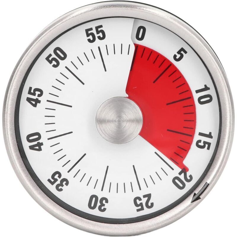 Horloge De Cuisine Visuel De 60 Minutes Avec Dos Magnétique Et Alarme De 70 Db, Compte À Rebours Mécanique En Acier Inoxydable - Blanc
