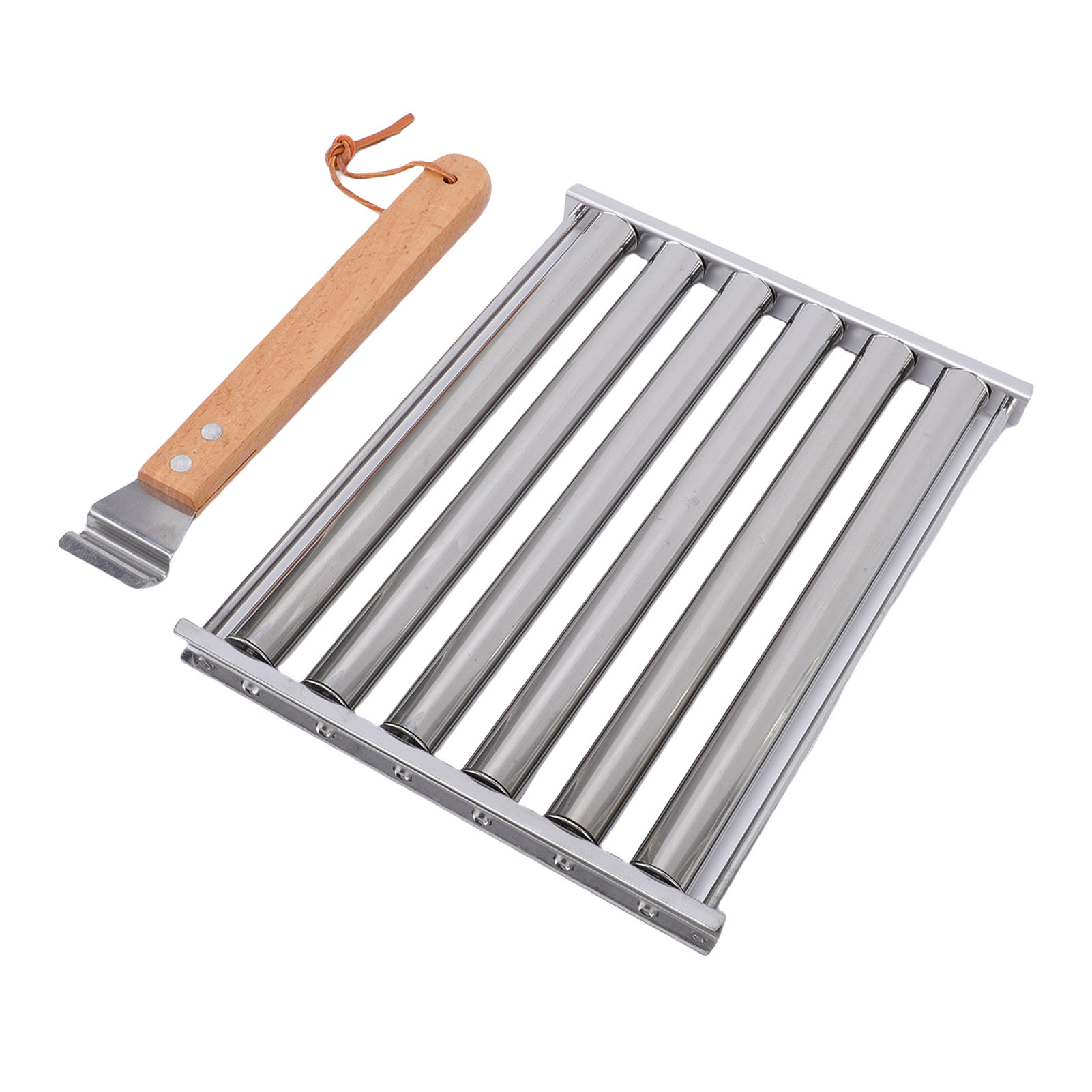 Wurstständer Mit Holzgriff, Aus Edelstahl, Zum Grillen, Für Gleichmäßiges Garen Der Würstchen, Kapazität Für 5 Personen.
