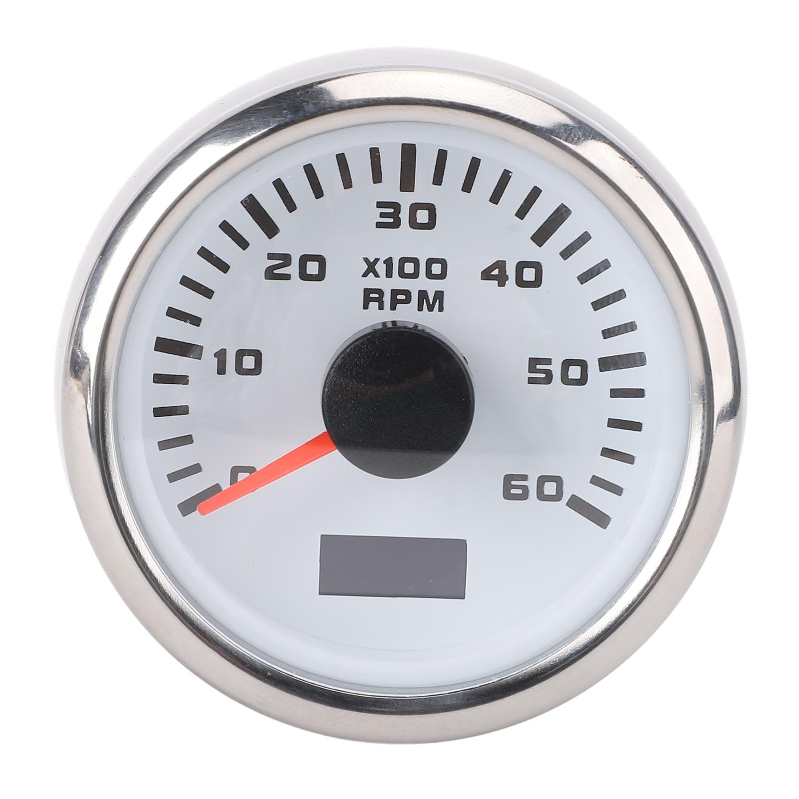 52 Mm (2 Zoll) Drehzahlmesser Mit Betriebsstundenzähler, 6000 U/min, 7-farbiger Hintergrundbeleuchtung, Geeignet Für Lkw, Traktor, Wohnmobil, Boot, Weißes Zifferblatt, Silberne Abdeckung Cx6228