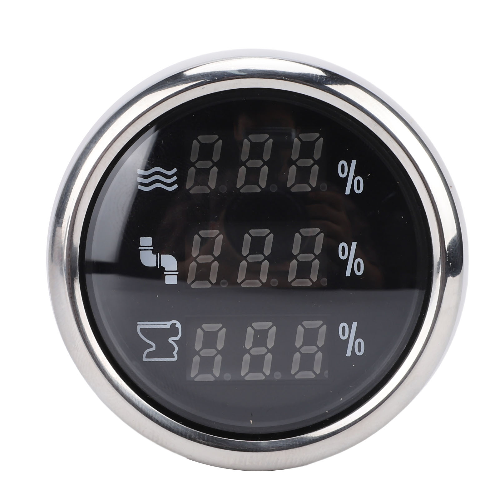 52-mm-digital-wasserstandsanzeiger (2-in-1), Multifunktional Mit Weißer Hintergrundbeleuchtung Für Wohnmobile, Lkw, Boote Und Yachten, Schwarzes Zifferblatt, Silberne Lünette