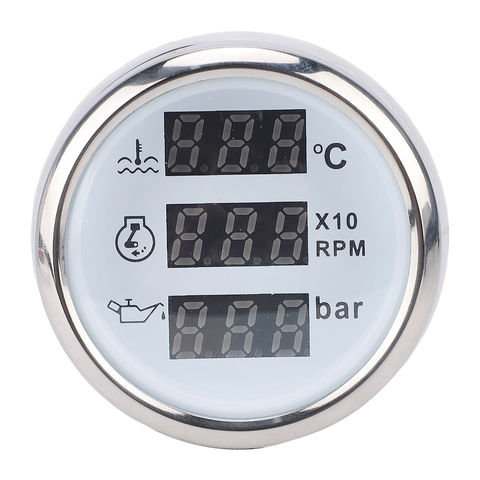 52-mm-anzeige Für Wassertemperatur, Öldruck Und Geschwindigkeit Mit 3-in-1-digitaldisplay Mit Hintergrundbeleuchtung Für Boote, Schiffe, Lkws Und Wohnmobile Weißes Zifferblatt Und Silberne Abdeckung
