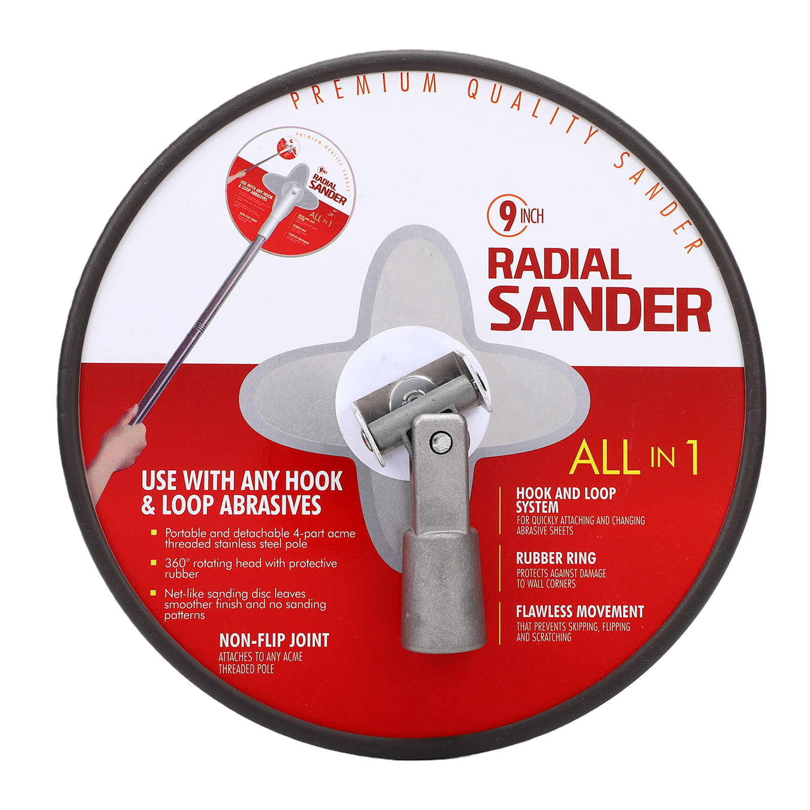23 Cm Langer Griffschleifer Für Trockenbauanstriche, Rote Radial-rundscheibe Mit Aluminiumverbinder.